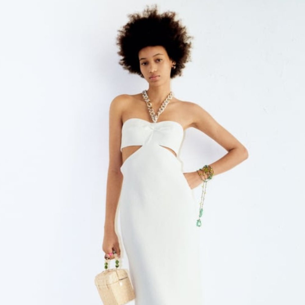 ZARA CUT OUT CHAIN DRESS XS White New With Tags/ NWT